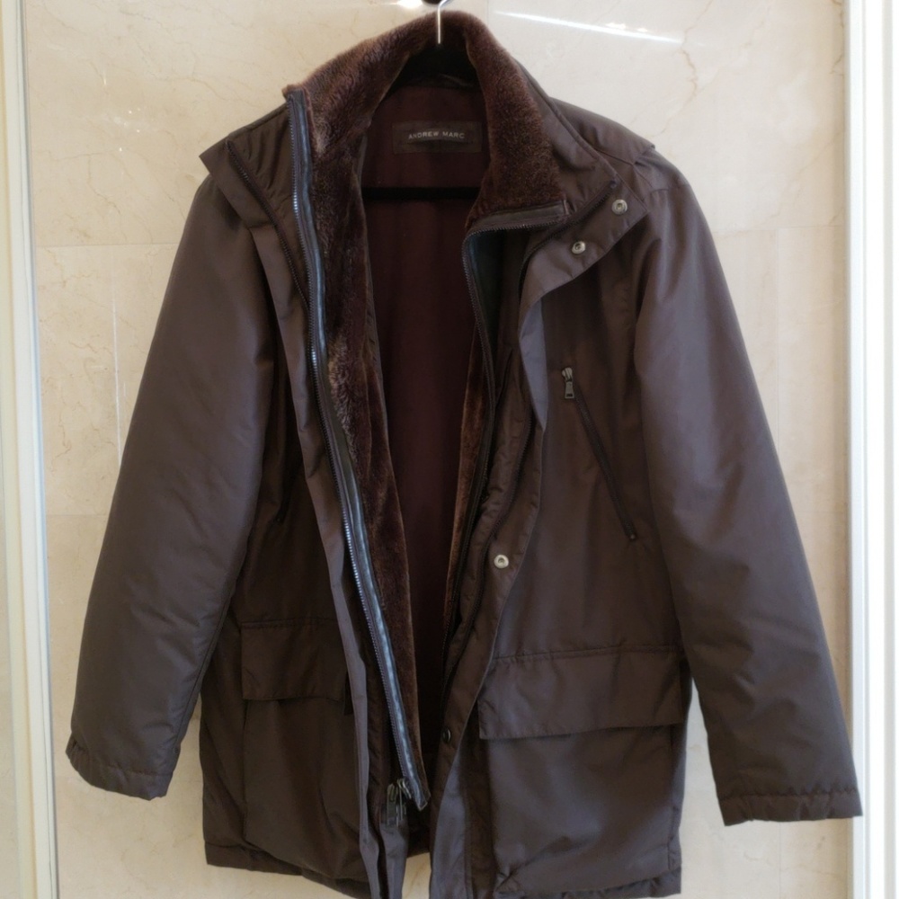 MEN'S BROWN FUR ANDREW MARC COAT JACKET